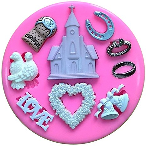 Wedding Themed Rings, Champagne Cork, Church, Lovebirds, Horseshoe Silicone Mould Mold for Cake Decorating Cake Cupcake Toppers Icing Sugarcraft Tool by Fairie Blessings