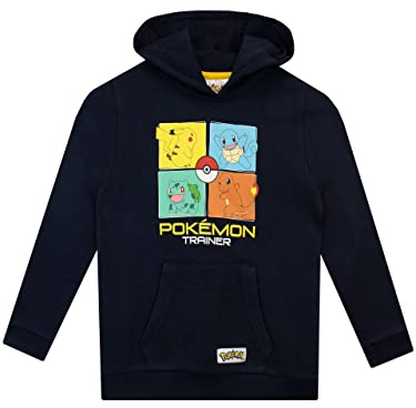 Pokemon Pullover | Pikachu Hoodie Jungen | Bisasam Glumanda Schiggy | Gaming Kapuzenpullover für Jungs | Pokémon Kleidung für Kinder