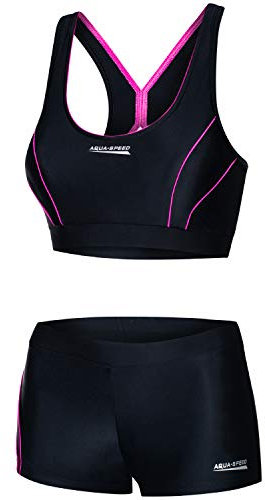 Aqua Speed Sport Bikini Set Damen | Zweiteiler schwarz-rosa Beachvolleyball | Bathing Suits | 2-Piece Swimsuit | sportliche Bademode | Schwimmbikini Mädchen | Gr. 38, 19 Black - Pink | Fiona