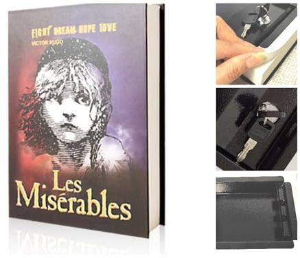 Book Safe with Key Lock | Hidden Storage Box for Cash, Jewelry, Passports | Secret Compartment Disguised as Real Book | Anti-Theft Security Box for Home, Office, Travel (Les Miserables-Key)
