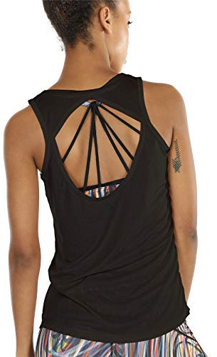 icyzone Damen Yoga Sport Tank Top - Rückenfrei Fitness Shirt Oberteil ärmellos Training Tops (M, Black