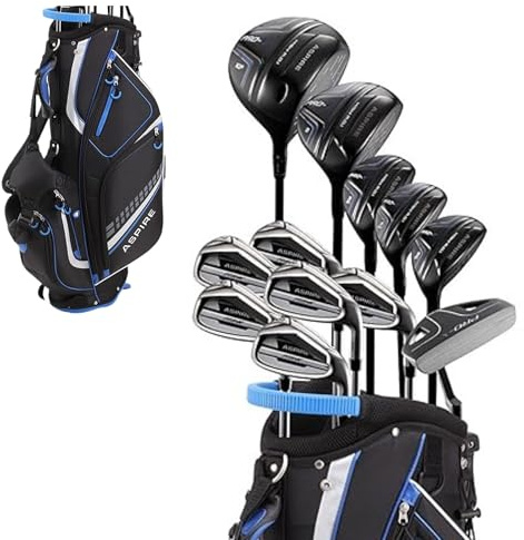 Aspire Pro-X 19-delars golfklubbor för män, komplett set med högerhänta, förare, #3 Fairway trä, 3-4-5 hybrids, 6-SW-järn, putter, stativväska och 5 H/Cs, vanliga och höga storlekar, golfklubbsset för