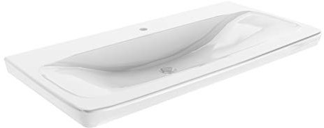 FACKELMANN Keramik Waschtisch MILANO - Ca. 107,5 x 17 x 54,5 cm, Keramikbecken, hochwertiges Waschbecken für Bad und WC, Weiß