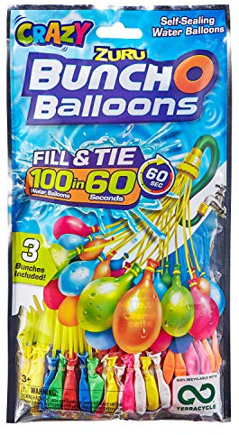 SHS-Yard crazy1 ZURU Bunch O Balloons - 105 Pieces / 100 in 60 Seconds/Self-Closing/Water Balloons / 3 Bundles of 35 Water Bombs/Water Balloons Seal/Self Seal/Crazy