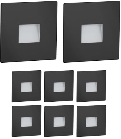 ledscom.de 8x LED Treppenlicht/Wandeinbauleuchte FOW für innen und außen, Downlight, eckig, schwarz, 85 x 85mm, warmweiß