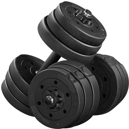Yaheetech Haltères Musculation 2 x 10kg Home Gym 12 Plaques Différents Poids Paire d'Haltères Kit Haltères en Métal Noir