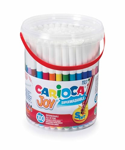 CARIOCA Burk Joy-markörer, färgglada markörer med fin spets, perfekt för ritning och färgning, supertvättbara, blandade färger, 100 stycken