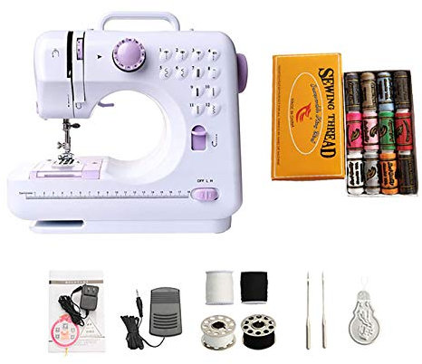Coriver tragbare Nähmaschine, 12 Stiche 2-Gang-Mini-Nähmaschine Elektrische Overlocker-Maschine Stickmaschine mit LED-Nachtlicht und Fußpedal, Haushaltsnähwerkzeug für Anfänger