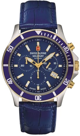 Swiss Alpine Military Herren Uhr Chronograph Analog Quarz 7022.9 Leder