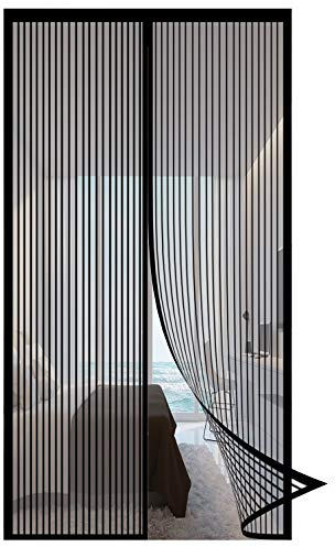 GOUER Magnetic Screen Door Curtain, 130x260cm Mosquito Bug Protection Insect Net Door with Magic Tape, for Door Balcony Door Living Room Patio Door, Black