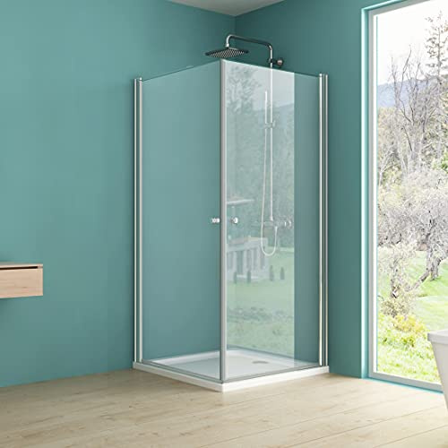 IMPTS Duschkabine 90 x 90 Eckeinstieg mit Pendeltür Duschabtrennung Doppelt Schwingtür Duschtür Nische Duschwand aus 6mm Sicherheitsglas Hohe 185cm, OHNE Duschwanne