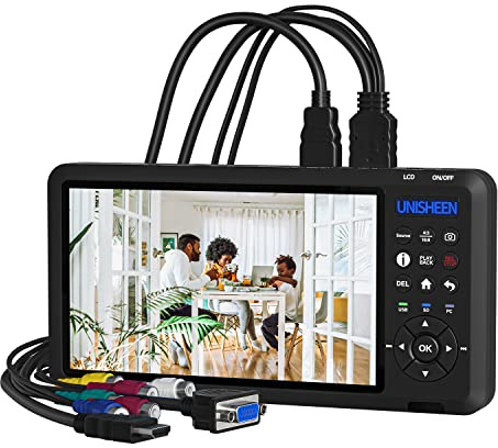 UNISHEEN Video Recorder 1080P 60FPS USB2.0 with 7 Screen, DVI/HDMI/CVBS/VGA/YPBPR Capture from VCR, DVD, VHS Tapes, Camcorders, Hi8 - No Computer Required