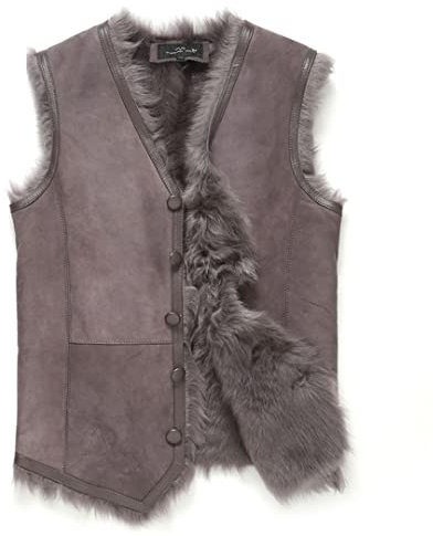 Schaffell Pelz Herren Leder Weste Winter Dicke Warme Lammfell Weste V-Ausschnitt Button Down Jacken Grey M