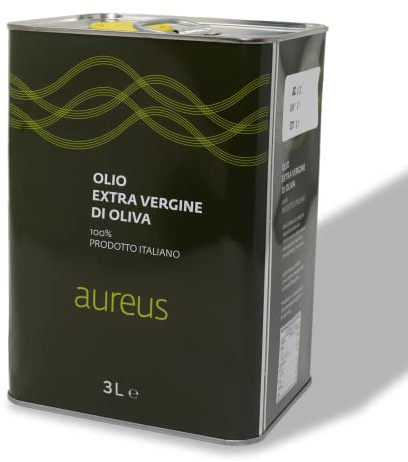 Olio Extra Vergine di Oliva 100% ITALIANO Olio AUREUS prodotto con olive leccine e lavorazione meccanica con frantoio a molazze e spremitura a freddo. (3 Litri)