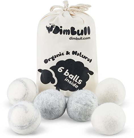 DimBull Wool Dryer Balls, XL - 6 Pack. Reusable, Hypoallergenic, 100% Organic New Zealand Wool. Safe & Unscented, Assorted Colours