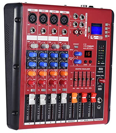 Mesas de mezcla de estudio, mezclador de audio de línea de micrófono digital de 4 canales Consola de mezcla Ecualizador de 2 bandas con interfaz USB de alimentación de 48 V para grabación DJ Stage K