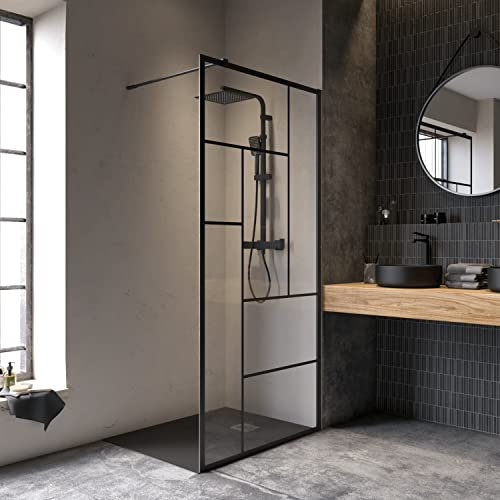 SENSEA - Studio Duschabtrennung - Duschabtrennung für begehbare Duschen - 100 x 200 cm - Dicke 8 mm - Antikalk - Atelierfenster-Effekt - Industrial Style - Glas und Aluminium - Schwarz