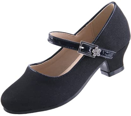 EIGHT KM Scarpe con Tacco per Ragazze Mary Jane Eleganti Principessa Décolleté da Matrimonio EKM7015 Glitter Scintillanti Minerva Nero Taglia EU Taglia EU 37