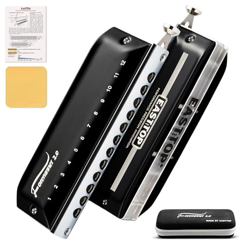 EAST TOP Updated FORERUNNER 2.0 without valves Chromatic Harmonica 12-Hole 48 Tones D Key Chromatic Mouth Organ Harmonica for Adults,Beginners and Students