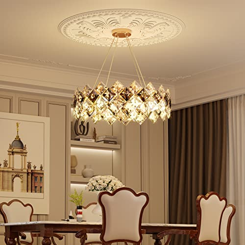 LUVODI Round Crystal Chandelier Luxury - 60cm LED Ceiling Pendant Hanging Light Illuminated 3 Color Changing Classic Decor Ceiling Lamp for Living Room, Bedroom, Dining Room, Hallway, Hotel