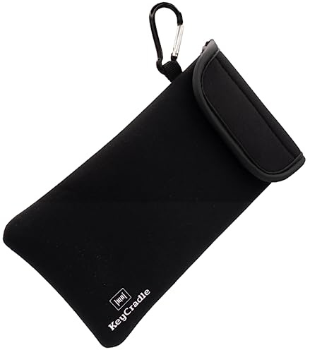 KeyCradle telefonstrumpa – neopren mobiltelefonväska skyddar telefoner upp till 7 tum – inkluderar x 2 karbinhakar, halsband och handledsrem – svart