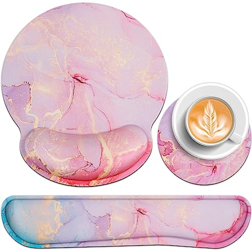 3-in-1 Mouse Mat Set,Mouse Pad Wrist Support+Keyboard Wrist Rest+Cup Pad