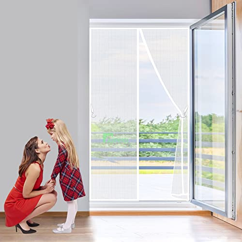 Fliegengitter Fliegennetz Insektenschutztür Balkontür Magnetvorhang Klebemontage mit starkem Magnet 110x205 cm für Kinderzimmer Schwingtür Terrassentür, 2023-Version, Weiß