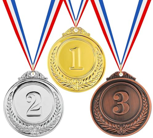 3 Pieces Number Medals, Gold Silver Bronze Award Medal with Ribbon Winner Awards 1st 2nd 3rd Metal Medals for Children Winner Medal for Sports Day Prizes Party Favours Office Games