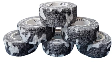 6 x Ok-plast Fingerpflaster 2,5 cm Breit | Selbsthaftend | Klebt nicht auf Haut & Haare | für Mensch & Tier (6 Rollen, Chamouflage Hell)