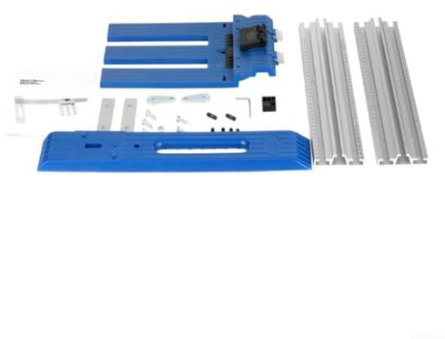 Rail de guidage pour scie circulaire réglable de 0 à 65 cm, boucle de verrouillage, bleu