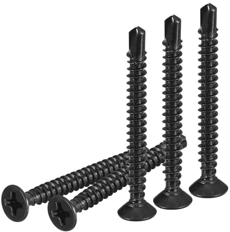 DTGN 100Pcs ST3.5x32mm Self Drilling Screws, 410 Stainless Steel Flat Head Phillips Sheet Metal Screw - Good for Wood to Metal, Furniture - Black