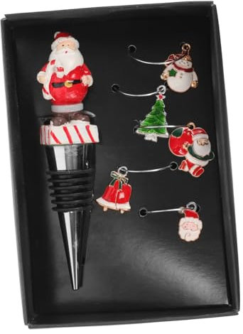 LABRIMP Wine Bottle Stopper Set Metal Wine Saver Bottle Plug Christmas Theme 5pcs Box