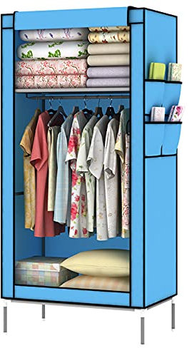 BOKNI Freistehender Kleiderschrank, kreativer Kleiderschrank aus Oxford-Stoff, tragbarer Kleiderschrank mit Kleiderstange und Seitentaschen, 175 x 69 x 45 cm (Größe: 175 x 69 x 45 cm, Farbe: D)