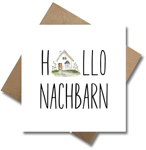 WBdesignz Nachbar Karte mit Umschlag - Nette Geschenkkarte “Hallo Nachbarn” Willkommen Karte Glückwunschkarte Geschenkkarte zum Einzug (125 x 125 mm)