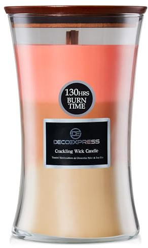 DECO EXPRESS Velas Aromaticas Perfumadas Mecha Madera,Aroma de 3 Capas,Velas Larga Duracion,130 Horas Regalos para Hogar,San Valentín o Día de la Madre(Toasted Marshmallows,Clementine Spice Log Fire)