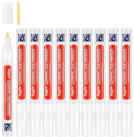 10 Pcs Tile Grout Pen Set, Tile Grout Wall Repair Pens, Wall Line Beautification Pen with Replacement Nib Tips for Floor Bathrooms Kitchen Restoring Grout Joints and Covering Local Stains (White)