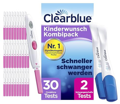 Clearblue Kinderwunsch Ovulationstest Kit Digital, 30 Tests + 1 Halterung + 2 Schnelle Erkennung Schwangerschaftstests für Ergebnisse in nur 1 Minute, Pregnancy Tests & Fruchtbarkeitstest für Frauen