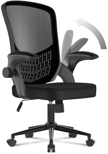 naspaluro Silla de Oficina Ergonómica con Brazos Abatibles 90°, Soporte Lumbar de Diseño Exclusivo, Tapicería de Malla Transpirable, Silla de Escritorio Giratoria 360°, Negro