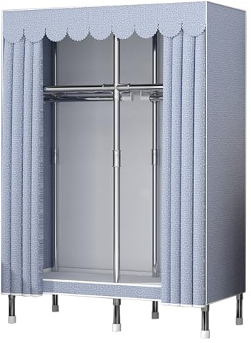 DETMOL Stoffschrank, Kleiderschrank, Mit 2 Stabilen Kleiderstangen, Stoffkleiderschrank Mit Regalen, Offener Faltbarer Kleider Schrank, Aufbewahrung Im Schlafzimmer, 125x45x170cm (Grau)