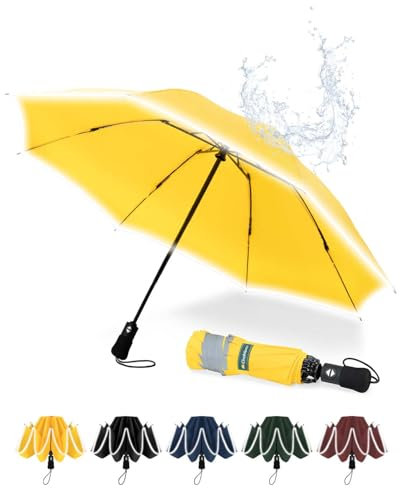 Chakipee Regenschirm Groß Sturmfest Reflektierend für Herren und Damen – Taschenschirm Automatik Auf und Zu Reise Schirm Kompakter Tragbarer, Taschenschirme 210T Beschichtung 106 cm Spannweite