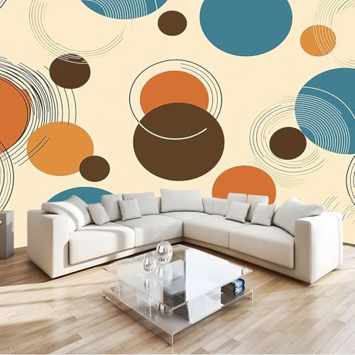 Fototapete Retro-Poster Abstraktes Muster Kreise 3D Effekt Vlies Tapeten Wandgemälde 400 x 280 cm Moderne Wanddeko Design Wandtapete ys Wohnzimmer Schlafzimmer Büro Flur Wandgemälde