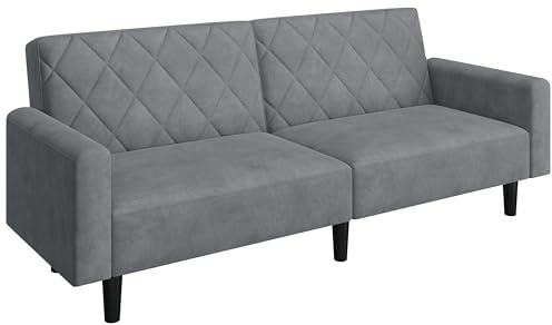 Yaheetech Canapé-lit Housse Convertible avec Dossier Réglable Fonction de Couchage Divan Confortable Canapé d'angle 2 Places en Velours Sofa Moderne pour Salon/Bureau/Appartement Gris