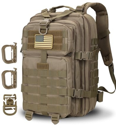 Hannibal Tactical Militär Taktischer Rucksack Cooper Rucksack Armee Assault Pack 3 Tage Bug Out Go Bag Trekking Wanderrucksack (28L,Khaki)