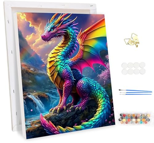 MEIYUDA Malen Nach Zahlen Erwachsene mit Rahmen Bunte Drachen, Paint by Numbers Malen Nach Zahlen, DIY Set mit Pinseln und Acrylfarben Handgemalt Ölgemälde Leinwand für Home Décor 30x40cm
