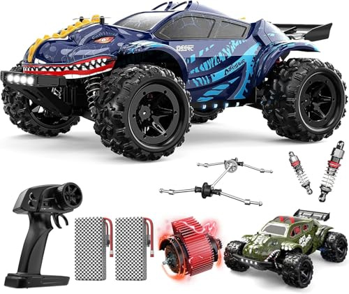 DEERC 9308E Fjärrstyrd terrängbil Fast RC Monster Truck 40 km/h, 2,4 GHz 4WD Höghastighets Dinosaurie terrängbil, 2 batterier, 2 bilhus, leksakspresent för barn