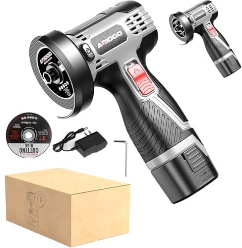 12V Mini Angle Grinder with Cutting Disc, 15,000 RPM Grinder Tool Handheld Cutter, Rechargeable Battery, Safety Guard, Ergonomic Handle, for Cutting Grinding Polishing (1PCS)