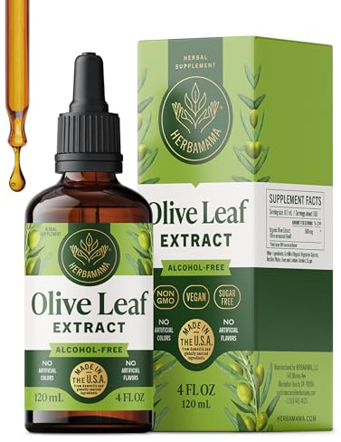 HERBAMAMA Olive Leaf Extract Liquid - Immune Support Supplement with Olive Oil Leaf Tincture - Non-GMO, Alcohol & Sugar-Free, 84-Day Supply