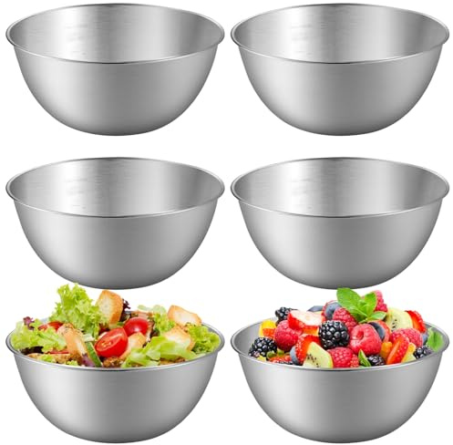 6 cuencos de acero inoxidable, diámetro de 16,8 cm, apilables, juego de cuencos para mezclar con escala, ensaladera pulida interior, cuencos de metal para servir, cuenco para patatas, cuenco para