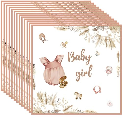 MOMAHUA 20 Stück Babyparty Deko Mädchen Servietten (33x33cm), Hello Baby Girl Rosa Papierservietten, Rosa Servietten, Baby Shower, Gender Reveal Party Dekoration Papierservietten Girl-Napkin