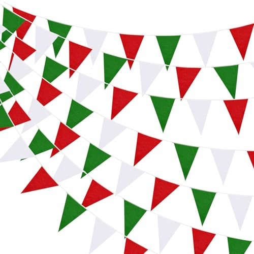Preboun 400 ft Solid Pennant Banner Flags 240 Pcs String Hanging DIY Triangle Bunting Bulk Garland for Grand Opening Carnival Birthday Party Decoration Outdoor(Red, Green, White)